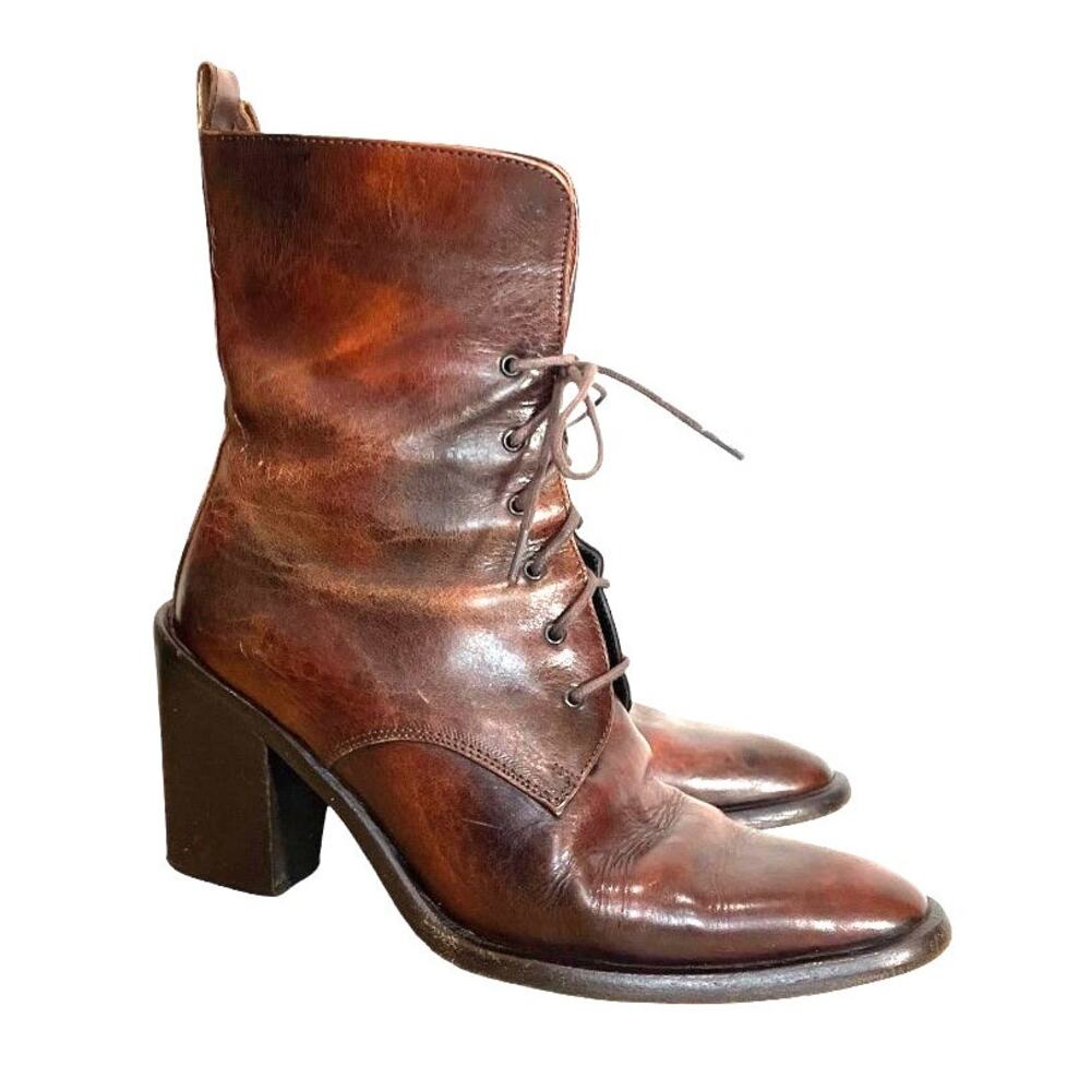 joan & david italy brown leather ankle boots vintage minimalist heel